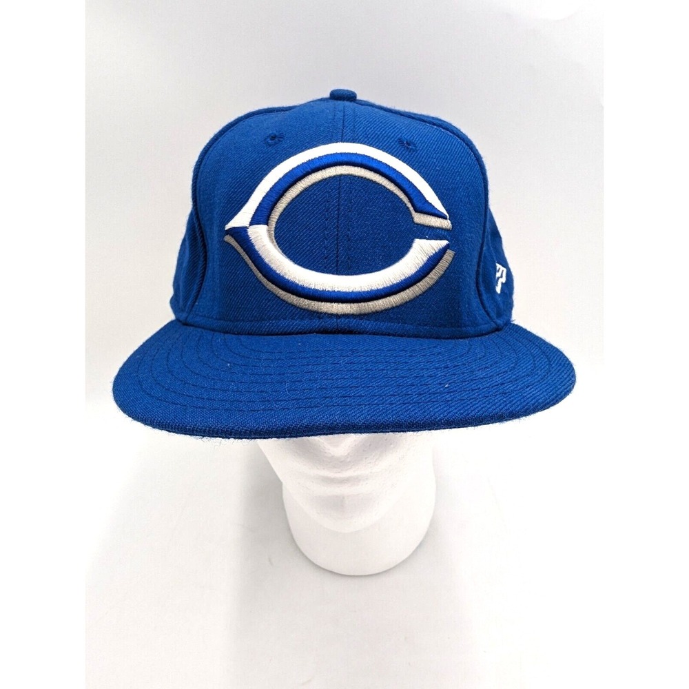 Cincinnati Reds Blue New Era 59FIFTY Hat Cap 100% Wool Fitted Size 7 5/8 RARE
